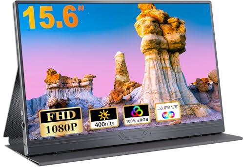 CUIUIC 15.6 Inch Portable Monitor with Full HD USB-C Display, 1920 x 1080 HDR IPS – Mini HDMI Display and Built-in Dual Speaker with Smart Cover