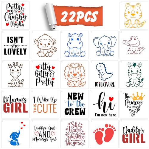OOTSR 22 Stück Baby Thema Schablonen, Zeichenschablonen Vorlage für Baby-Dusche, Stencil Schablonen zum Malen für Onesies, Lätzchen, Hemden Dekoration
