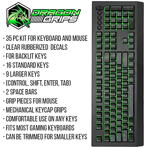 Dragon Grips Gaming Keyboard Grips Set For Backlit Keycaps Mechanical Keyboard & Gamer Mouse (Clear) Self Adhesive | Designed For Razer Redragon Logitech Corsair & All Gaming Keyboards | 35 Pc Set #TOP4