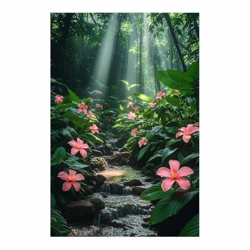 Tableau mural fleurs de jungle déco salon toile 70x100cm