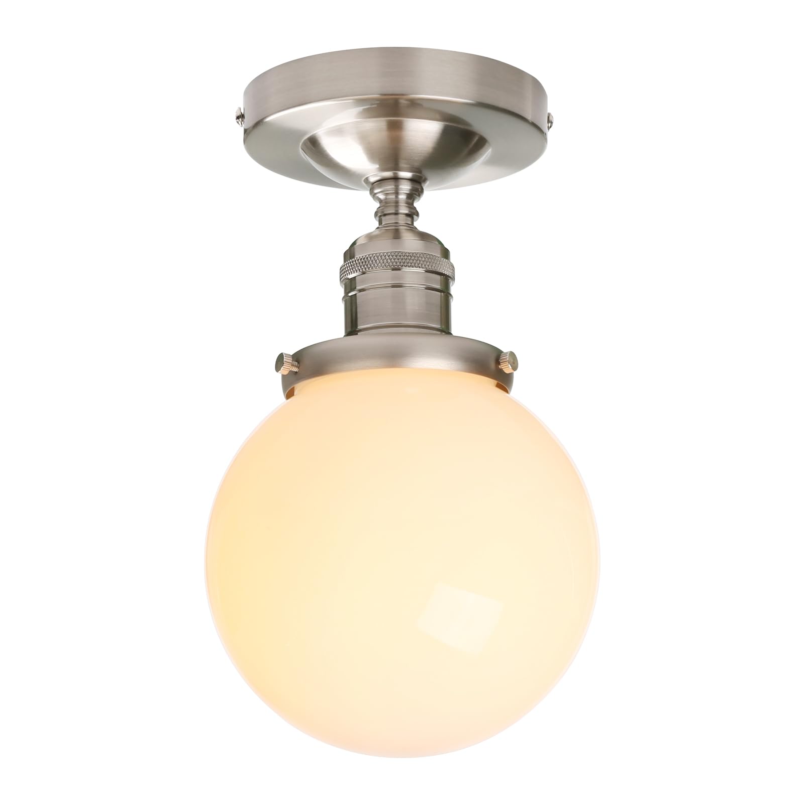Industrial Close to Ceiling Light Fixture, Milk White Globe Glass Pendant Lampshade, Semi Flush Mount Ceiling Light for Porch, Hallway, Entryway, Kitchen, Bedroom, Hotel