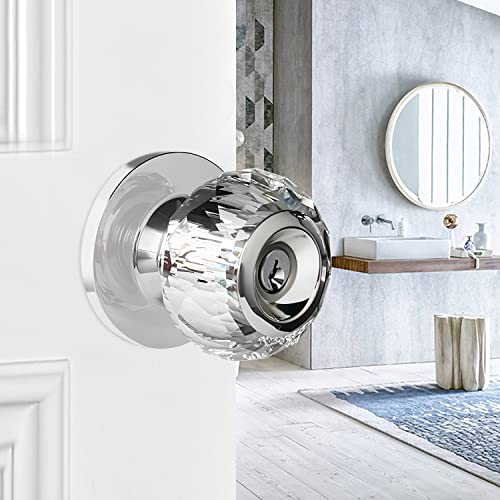 Loqron Crystal Door Knobs With Lock And Keys, 3 Pack Keyed-Alike Glass Door Knob, Classic Interior Entry Door Knob Lockset With Same Key, Bedroom/Bathroom Privacy Keyed Door Knob, Satin Nickel #TOP6