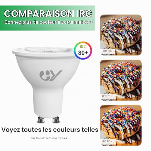 GY Ampoules LED GU10 Classe A 4W Equivalent 60W, 720LM 3000K Blanc Chaud, Angle de Lumière 110°, Ampoule GU10 Led Efficacité Energétique, Design pour protéger les yeux，Non-Dimmable, Lot de 12 – vue 6