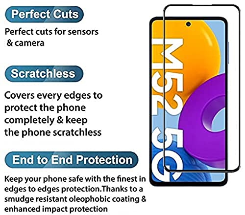 Image of ZARALA Tempered Glass Screen Protector Compatible for (Black) with Edge to Edge Coverage and Easy Installation kit (Samsung Galaxy M52 5G)