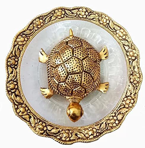 Sheela Gift International Shri Golden Kachua Plated Feng Shui Tortois Tortoise Turtle Plate Yantra Vastu Decorative Showpiece - (Brass, Gold)