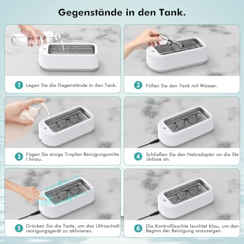ETENTOUS Ultraschallreinigungsgerät 48KHZ Ultraschallreinigungsgerät Brille 640ml Ultrasonic...