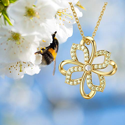 Motiel Four Leaf Clover Necklace 14K Yellow Gold Flower Pendant Necklace, Good Luck Jewelry Gift For Mother’s Day Valentine’s Day Anniversary Birthday #TOP1