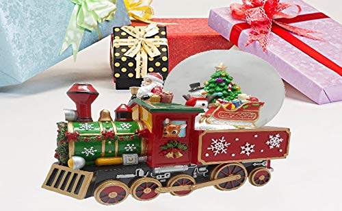Lightahead Musical Christmas Santa Driving The Train Figurine with Snowman Gifts Christmas Tree Inside Falling Snow Water Ball Snow Globe in Polyresin