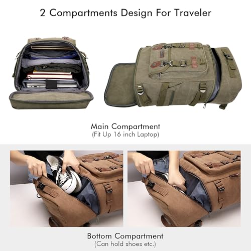 Image of WITZMAN Travel Backpack for Men Canvas Backpack Large Convertible Carry on Luggage Rucksack