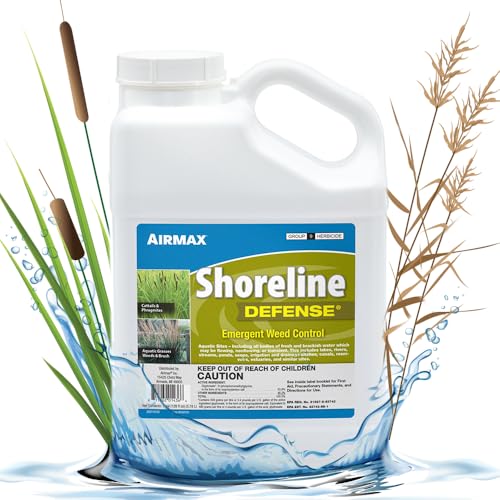 Airmax Shoreline Defense Emergent Weed Control Concentrated Treatment Aquatic Herbicide (Glyphosate) for Phragmites Pond Grass & Cattails 1 Gallon