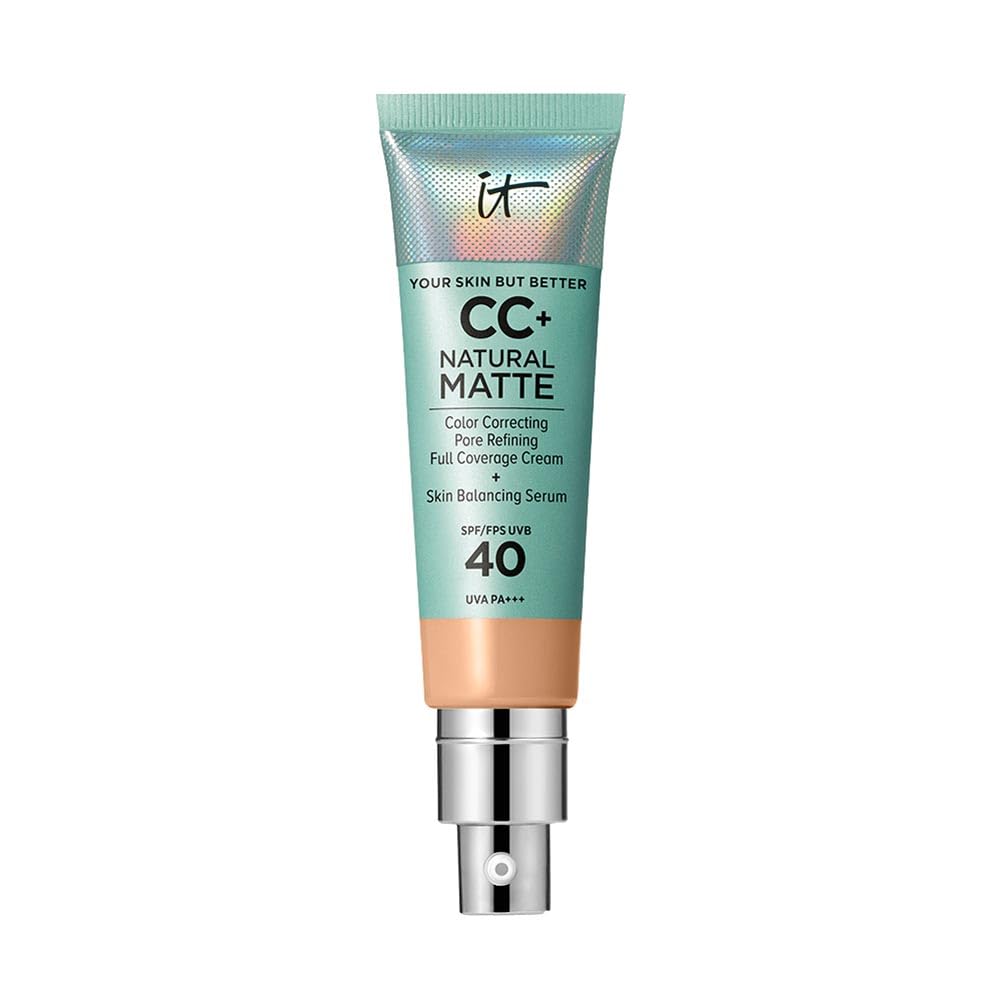 IT Cosmetics Full Coverage Foundation, Natural Matte, Made with Hyaluronic Acid, SPF 40 Protection, Your Skin But Better CC+