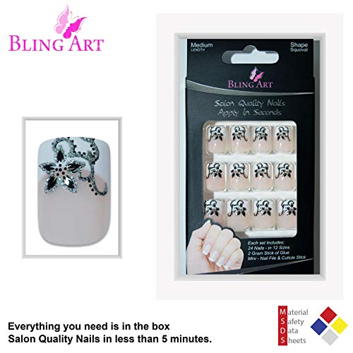 Künstliche Fingernägel Bling Art mit Glitzer in Schwarz und Weiß