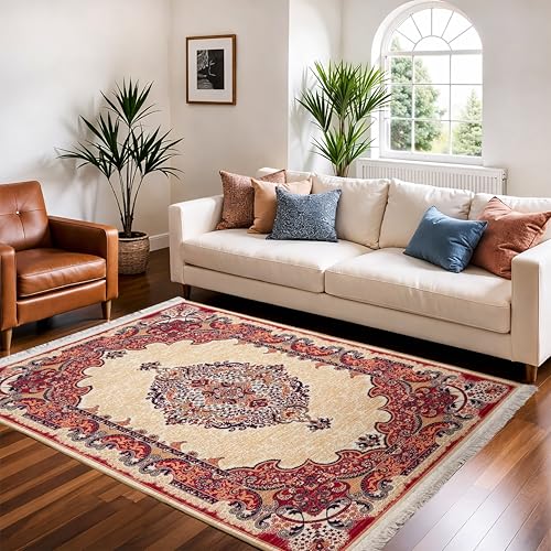 Image of Roseate Persian Rugs (3X5 ft) Designer Printed Carpets Non Slip with Fringe for Living Room /Bedroom /Kitchen /Home Decor /Floor Mat /Machine Washable (Pack of 1) A2