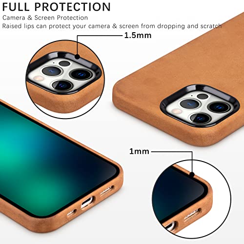 Maogoam Iphone 14 Pro Max Leather Case Compatible With Magsafe For Men, Genuine Vintage Oil Wax Crazy Horse Cowhide Leather Case For Iphone 14 Pro Max 6.7", Indiana Jones Style, Handmade, Brown #TOP2