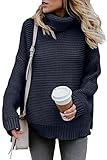 grobstrick pullover damen oversize stricken Merkmale: Hoher Faltenkragen mit Knopfdetail, einfarbig, lange Ärmel, asymmetrischer Saum