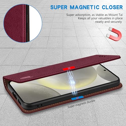 Image of ZZXX for Galaxy S23 FE Wallet Case Strong Magnetic 6.4 inch,Wine Red