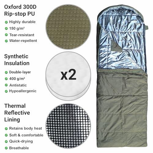 Bolsa de Dormir XXL para clima extremo -20°F para adultos grandes y altos, color verde OD miniatura 5