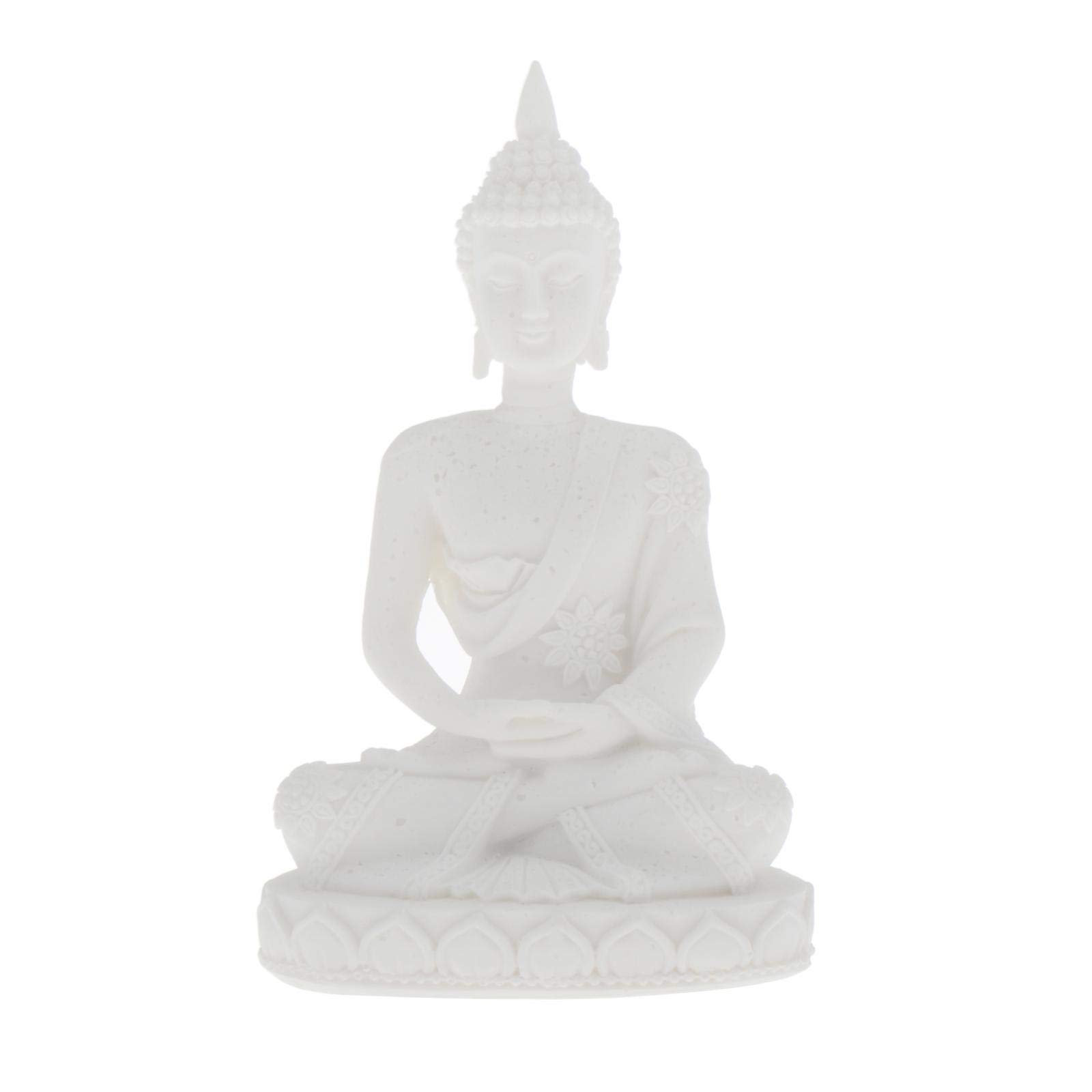 Easnea Small Thai Sitting Buddha Statue Figurine Sandstone Buddhism Car Decor - White