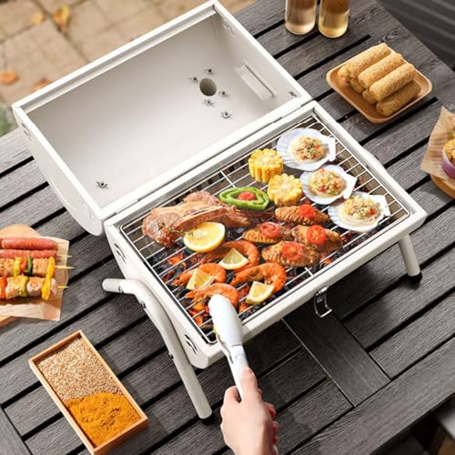 Barril portátil para barbacoa con parrilla doble, estufa multifuncional de escritorio con bandeja para hornear, barbacoa de carbón ahumado para jardín, camping, picnic, fiesta