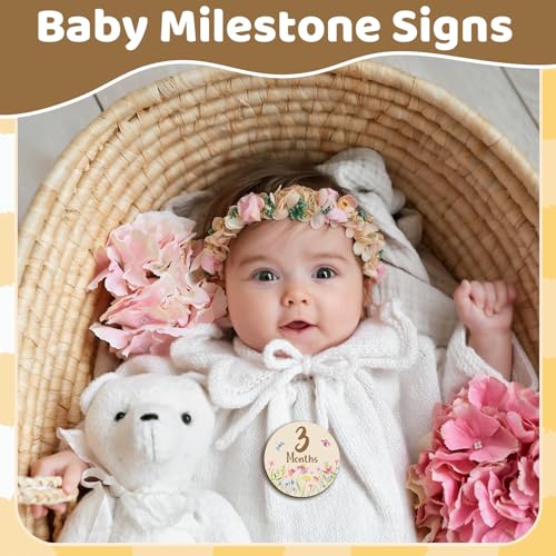 Image of 7pcs Wooden Baby Monthly Milestone Cards Double Sided Baby Birth Sign | Hello World Milestone Sign Discs Pregnancy Baby Shower Gifts for Newborn Photo Props