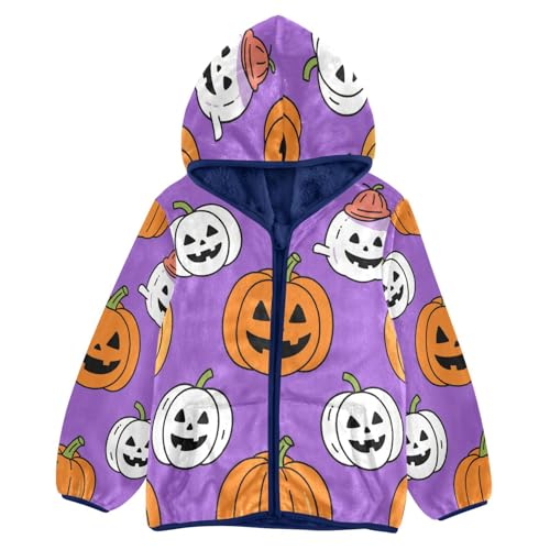 Halloween Pumpkins Ghosts on Purple Toddler Fleece Jacket Girl Boys Hooded Fleece Jacket Coat