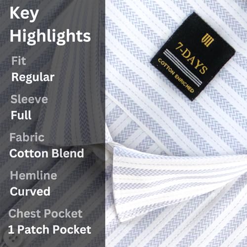 Image of 7-DAYS Men's Premium Striped Formal Shirt - Cotton Rich, Regular Fit, Full Sleeve, with Pocket, Wrinkle Resistant - Stylish Office & Everyday Wear.