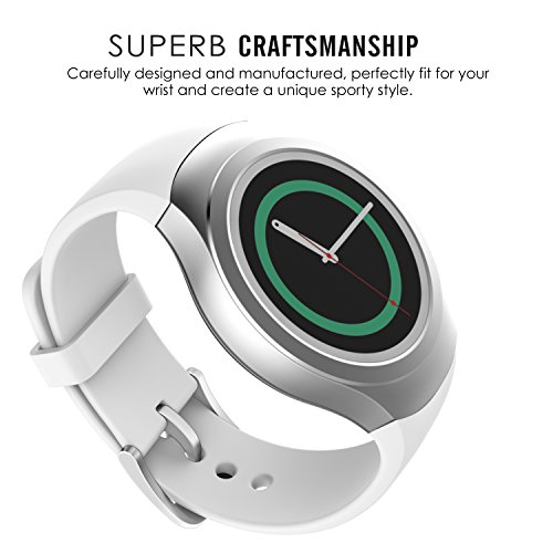 Moko Watch Band Compatible With Samsung Gear S2, Soft Silicone Replacement Sport Band Fit Gear S2 (Sm-R720 / Sm-R730 Only) Smart Watch, Not Fit S2 Classic (Sm-R732 & Sm-R735), Not Fit Gear Fit2,White #TOP3