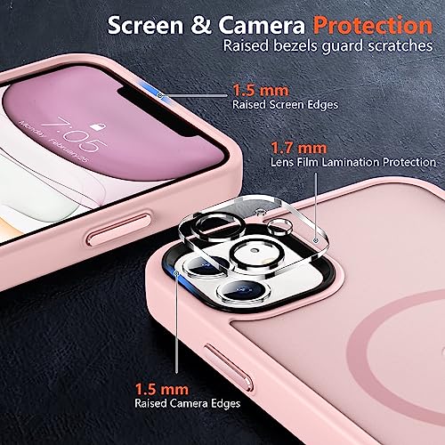 Image of MOCCA Strong Magnetic for iPhone 11 Case,[Compatible with Magsafe][Glass Screen Protector+Camera Lens Protector] Slim Thin Shockproof Cover Case for iPhone 11 6.1 inch, Pink