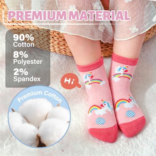Image of ANTSANG Baby Girls Toddlers Grips Socks, Kids Unicorn Crew Cotton Socks