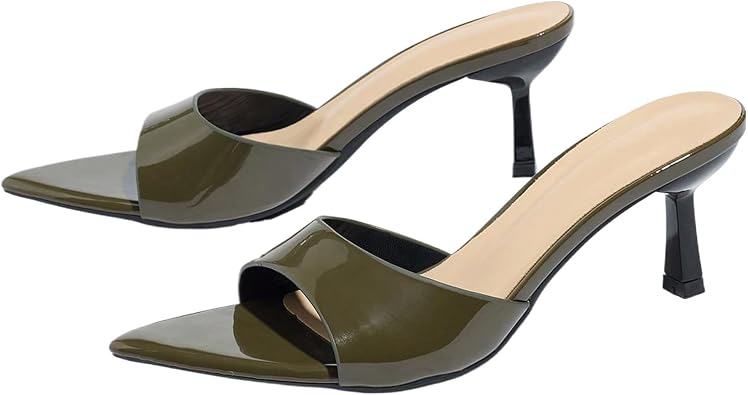 Womens Leather Pointed Open Toe Stilettos Heel Slide Sandals Classy Sexy Comfortable Slingback Backless Slip On High Heel Dress Mules for Wedding Prom Party