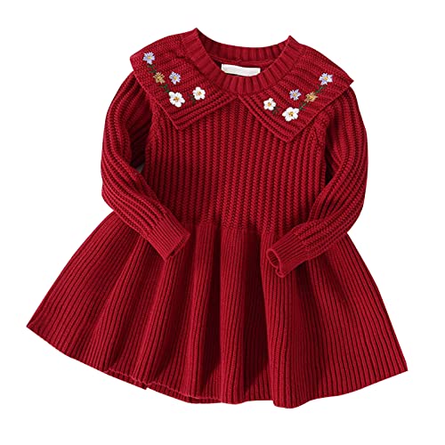 KAGAYD Toddler Child Girls Sweater Dress Crewneck Long Sleeve Loose Fall Winter Christmas Casual Knit Ribbed