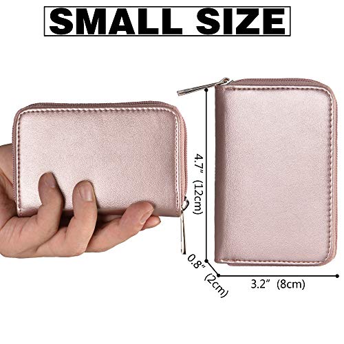 Image of Easyoulife Genuine Leather Credit Card Holder Zipper Wallet with 26 Card Slots (Rose Gold)