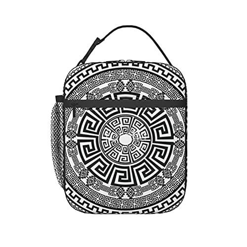 Ancient Round Ornament Isolated Black Lunch Bag Insulated Lunch Bags for Women/Men Funny Design Reusable Portable Lunch Bag,for Travel/Picnic/Work