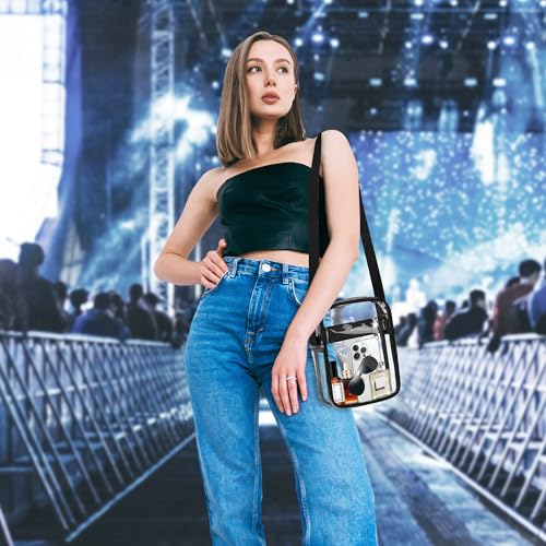 VOROLO Clear Crossbody Bag Stadium Approved See Through Purse Handbag,Small See Through Purse Handbag with Adjustable Shoulder Strap for Sports Black2