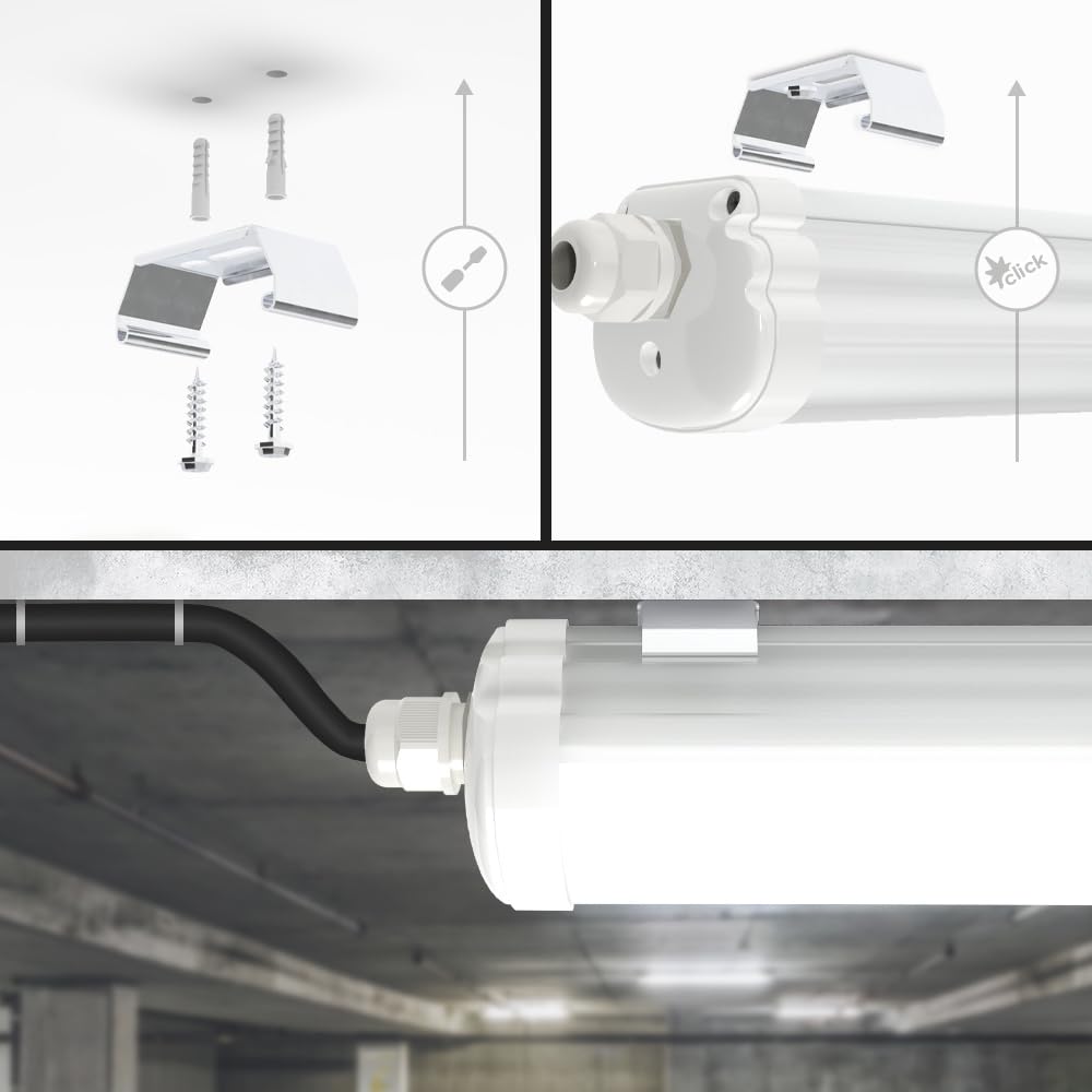 HOFTRONIC 6er Pack LED Feuchtraumleuchte 120cm IP65 36W 4320 Lumen 6500K Kaltweiß Verknüpfbar