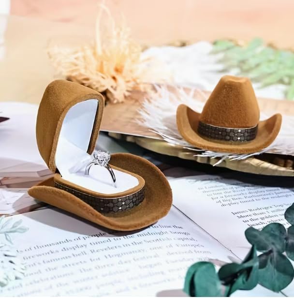 Cowboy Hat Jewelry Box Unique American Western Style Gift Box, Velvet Lined Jewelry Case for Proposal Ring Cute velvet jewelry box necklace packing box ring box small