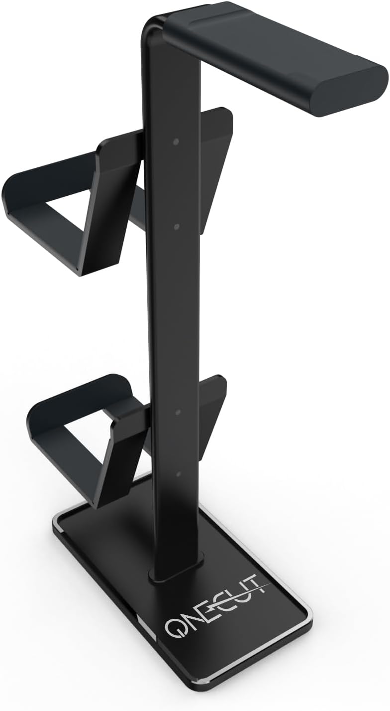 3in1 Headphone Holder Game Controller, Gaming Headset Stand, Dual Headphone Holder with Base (Black)