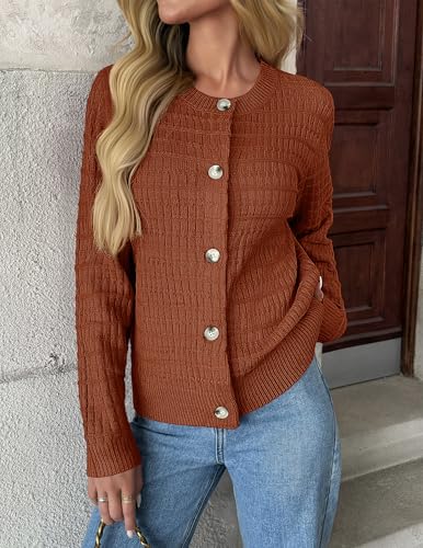 Image of Zeagoo Women's 2026 Cardigan Sweaters Button Down Crew Neck Open Front Long Sleeve Knit Cropped Jackets