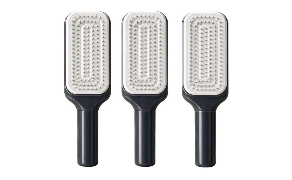 Image of Self Cleaning Hair Brush for Women & Kids - Detangler Hair Brush Comb for Wet or Dry Hair - Anti-Static Hairbrush Women Love - Gentle Scalp Massage Comb Brush for All Hair Types (Pack of 3)