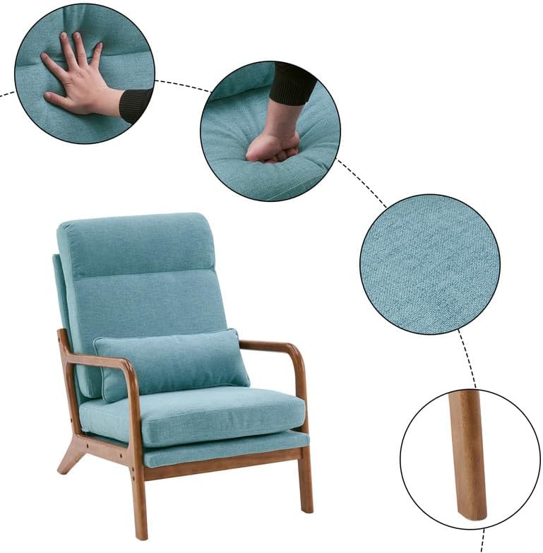 Miniatura 4 de High Back Accent Chairs for Living Room Arm Chair Mid-Century Modern Chair w Pillow,Single Lounge Armchair Comfy Reading Chair for