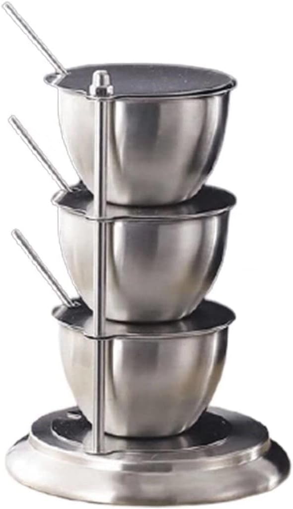 Spice jar, 3 Seasoning Boxes. Spice jar with Rotating Stand, can Store Sugar, Salt, Pepper and Other Spices, Stainless Steel
