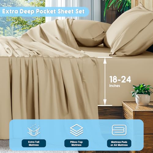 Image of SONORO KATE 1000 Series 100% Egyptian Cotton King Sheets,Extra Deep Pocket