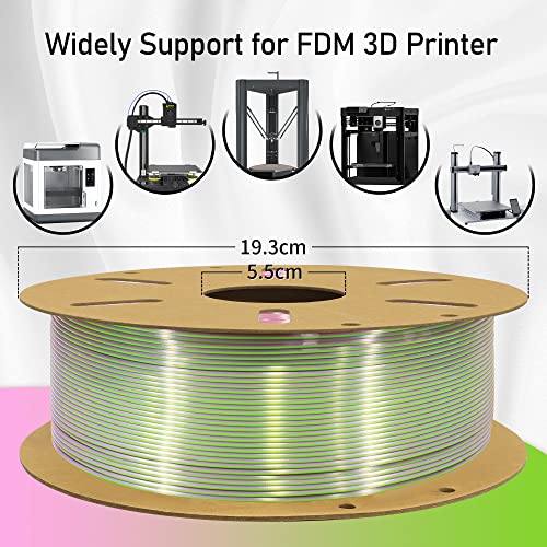 Image of TTYT3D Dual Color Silk Shiny PLA Coextrusion 3D Filament, 1.75mm Silk Shiny 2 Colors in 1 Printing PLA, Widely Fit for 3D Printer, 2.2lbs 1KG Dual Color 3D Printer Material, Green /Pink