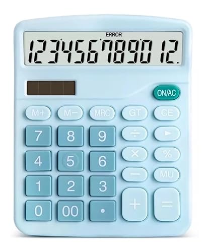Calculadora de Mesa Cor Azul Visor Grande 12 Dígitos Solar E Pilha