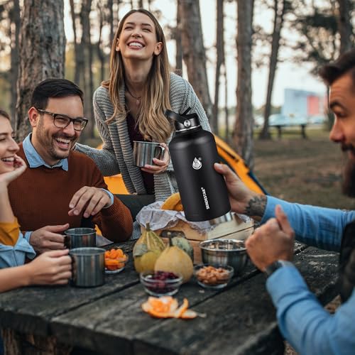 Image of Insulated Water Bottle 64 oz, Triple Wall Vacuum Stainless Steel Water Bottles (Cold for 48 Hrs), Leak Proof & Non-BPA, Half Gallon Water Flask Jug Wide Mouth Straw Lid & Spout Lid