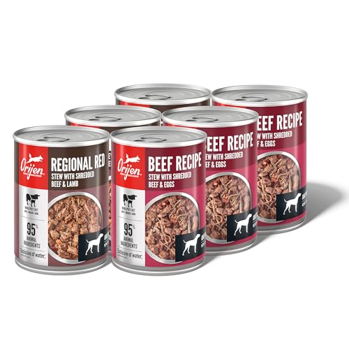ORIJEN Real Meat Shreds Wet Dog Food Variety Pack: Regional Red + Beef Recipes 12.8oz Cans (6 Count, 3 of Each)