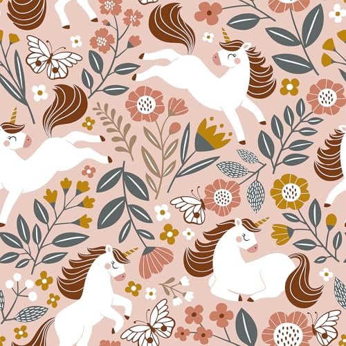VaryPaper 17.7"x78.7" Cute Unicorn Butterfly Floral Wallpaper Peel and Stick for Nursery Kids Room Removable Boho Pink Floral Contact Paper for Cabinets Waterproof Self Adhesive Wall Mural Wallpaper