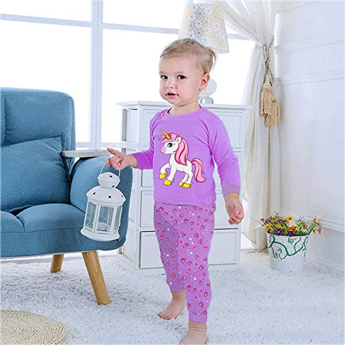 Little Hand Schlafanzug Mädchen Einhorn Kinder Zweiteiliger Baumwolle Lange àrmel Nachtwäsche T-Shirt und Hose, Einhorn-1, 110 (HerstellerGröße: 120)