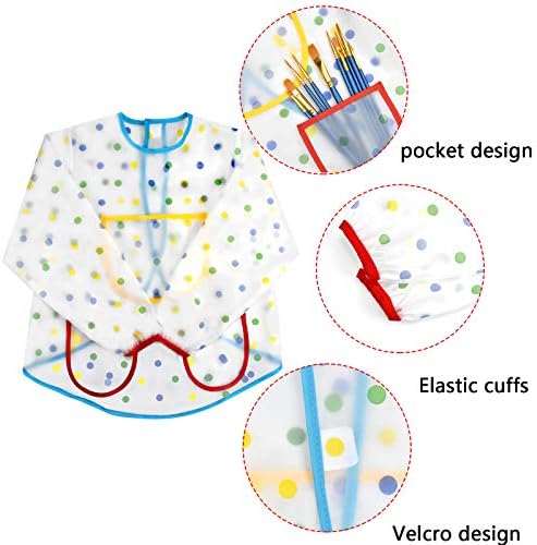 Jinlaili Kids Aprons for Painting, Kids Art Smock, Toddler Childrens Painting Apron Long Sleeve with 3 Pockets, Kids Art Aprons, Waterproof Children Artist Painting Smocks for Age 2-7 Years Boy Girl