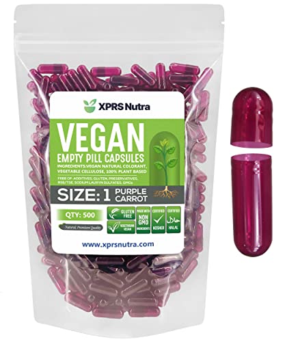 Image of XPRS Nutra Size 1 Empty Capsules - 500 Count Empty Vegan Capsules - Vegetarian Pills - DIY Vegetable Capsule Filling- Veggie Pill Caps for Do-It-Yourself Supplements (Purple Carrot)